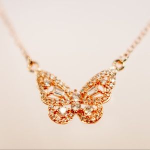 rose gold butterfly rhinestone necklace